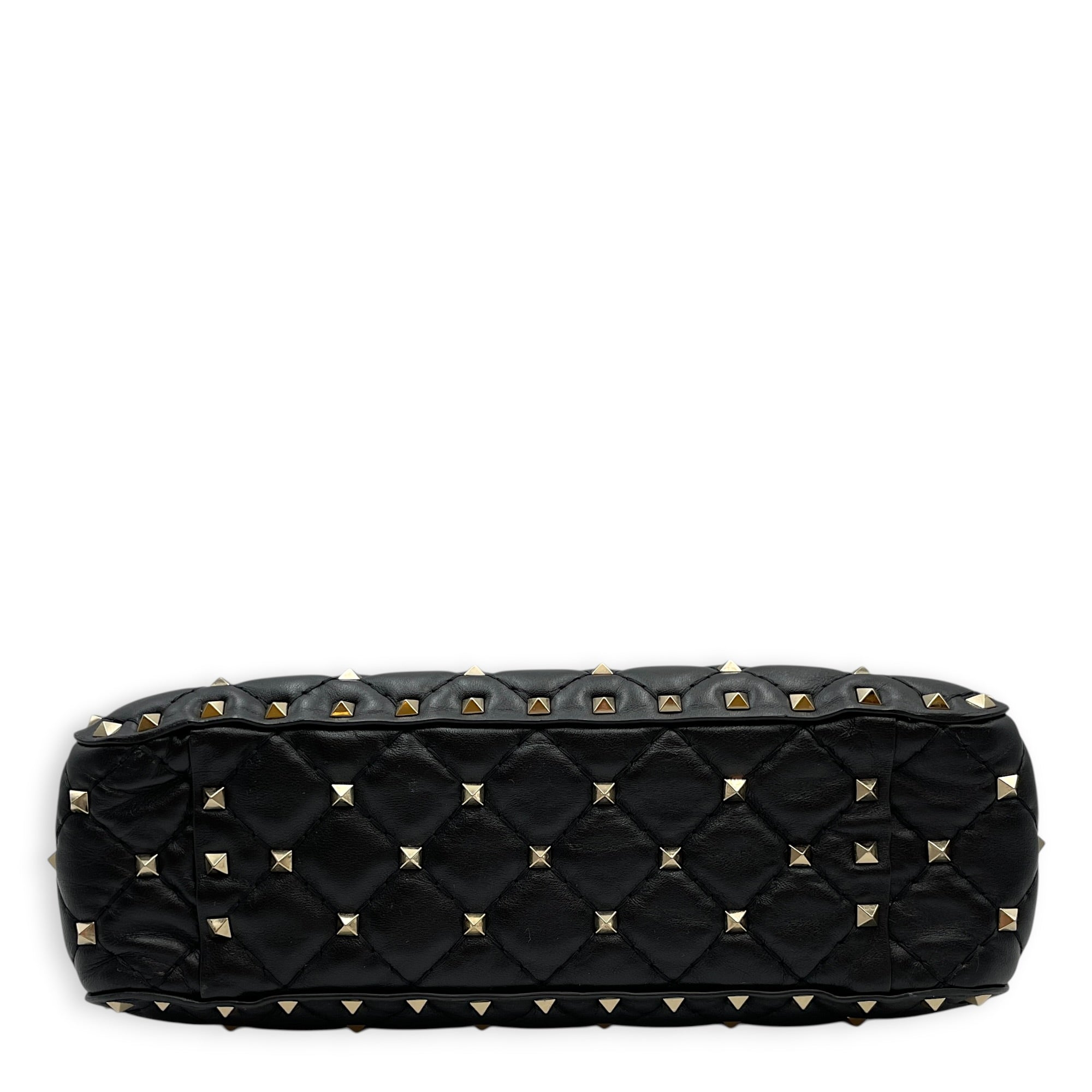 Garavani Rockstuds Spike 24 Black Shoulder Bag in Calfskin Gold hardware