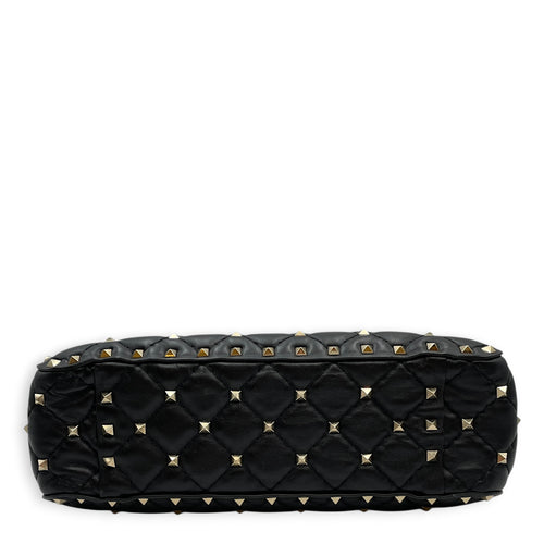 Garavani Rockstuds Spike 24 Black Shoulder Bag in Calfskin Gold hardware