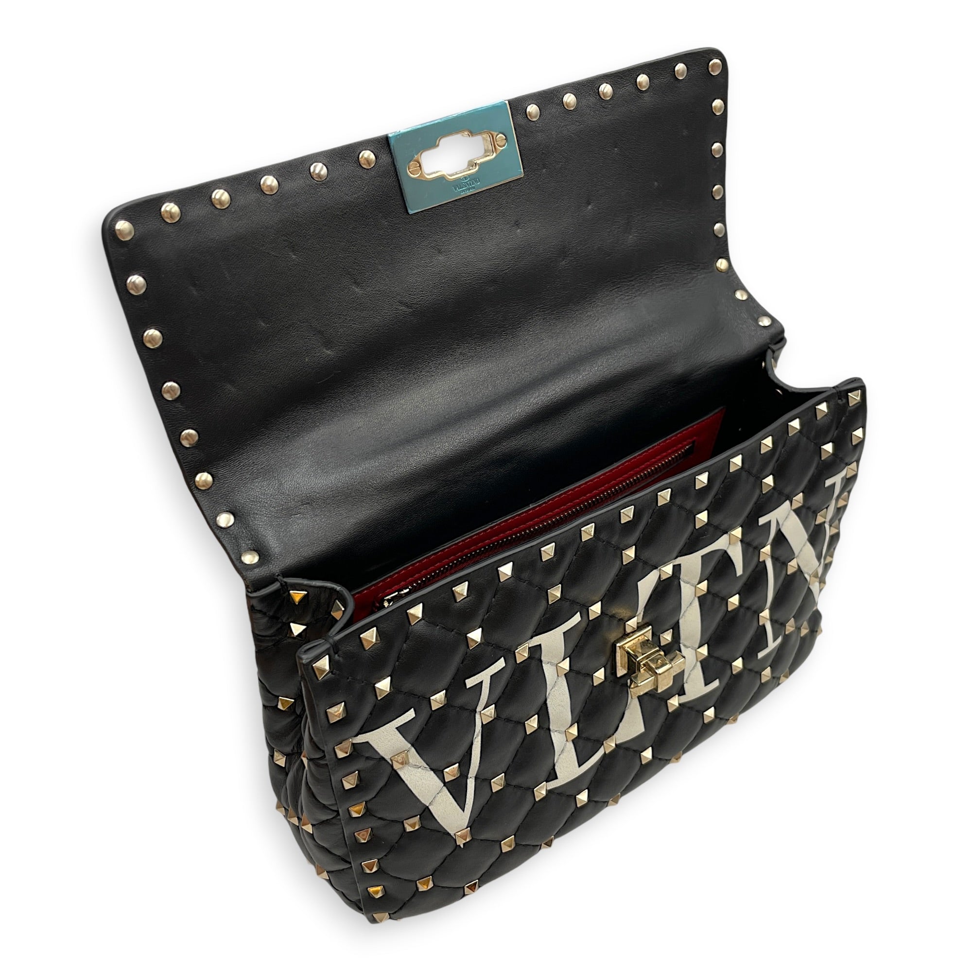 Garavani Rockstuds Spike 24 Black Shoulder Bag in Calfskin Gold hardware