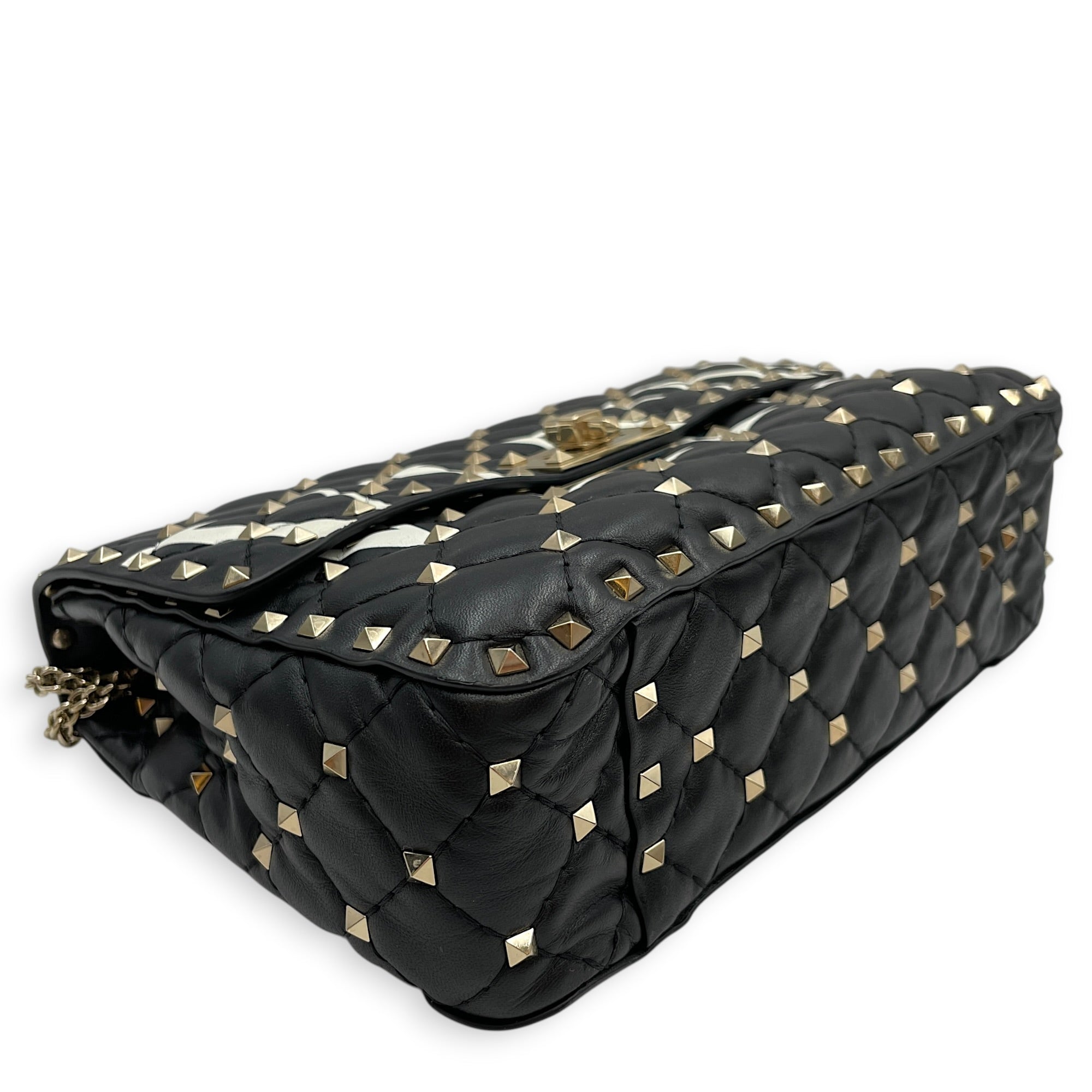 Garavani Rockstuds Spike 24 Black Shoulder Bag in Calfskin Gold hardware