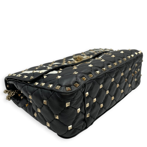 Garavani Rockstuds Spike 24 Black Shoulder Bag in Calfskin Gold hardware