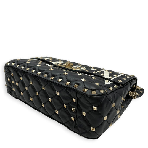 Garavani Rockstuds Spike 24 Black Shoulder Bag in Calfskin Gold hardware
