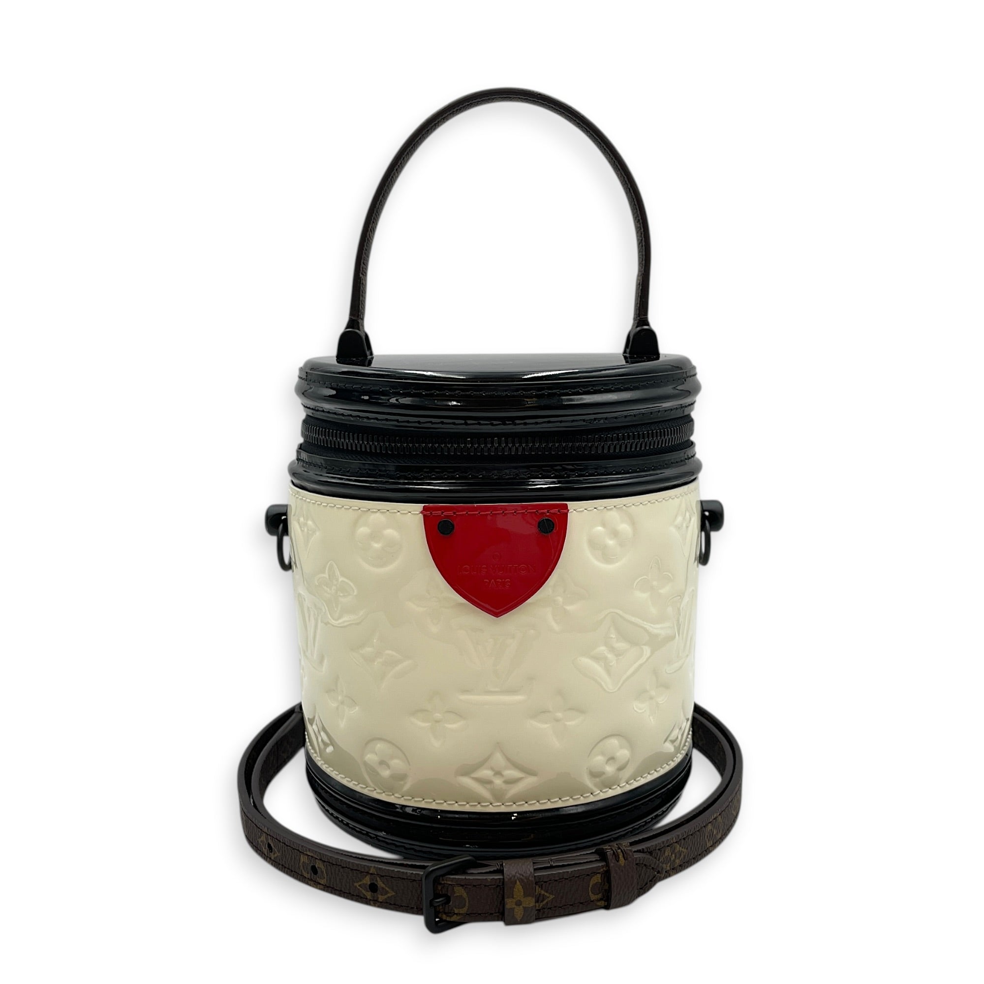 Cannes Black/White Top Handle Bag in Monogram Vernis Leather Matte Metal hardware CL2603-20524 10