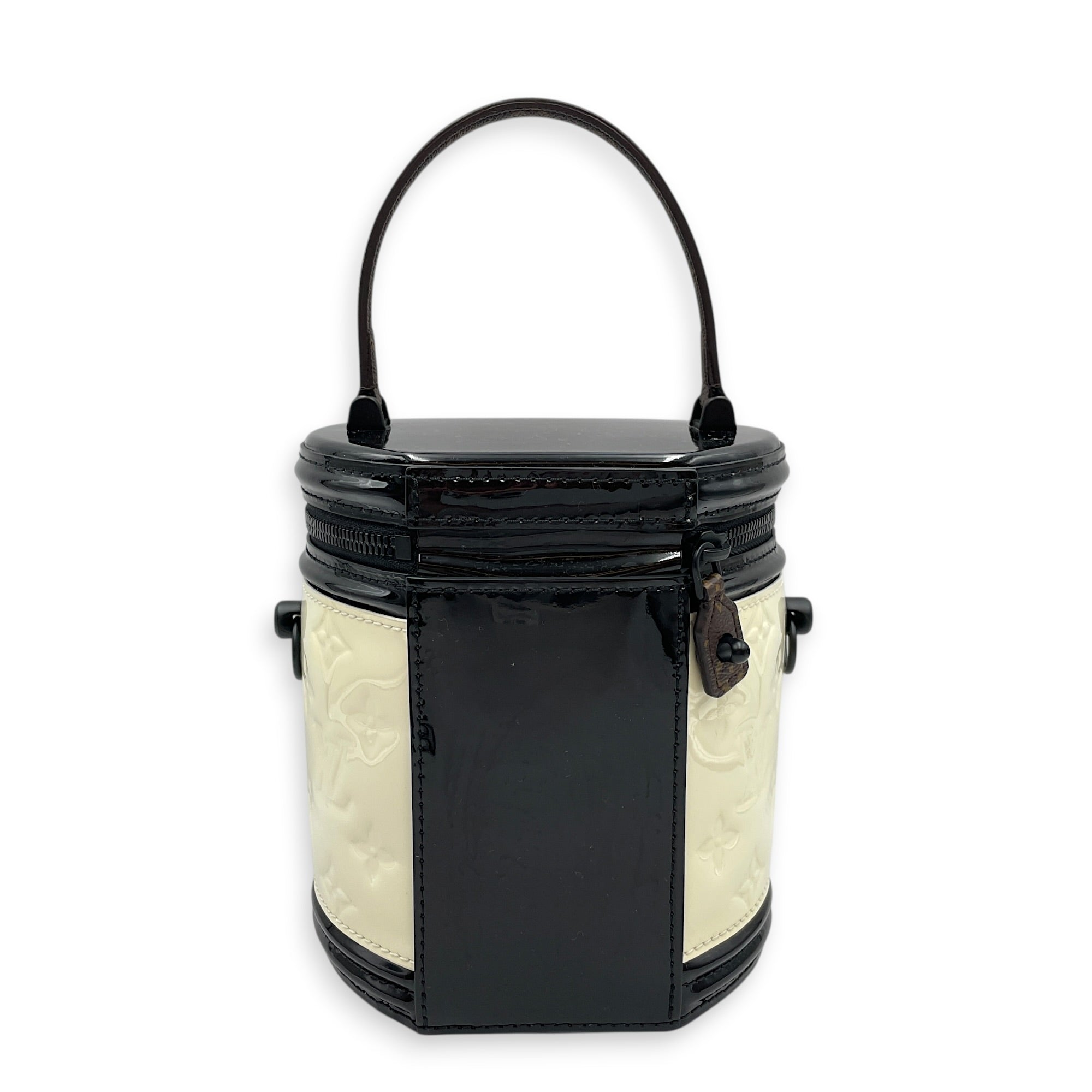 Cannes Black/White Top Handle Bag in Monogram Vernis Leather Matte Metal hardware CL2603-20524 2