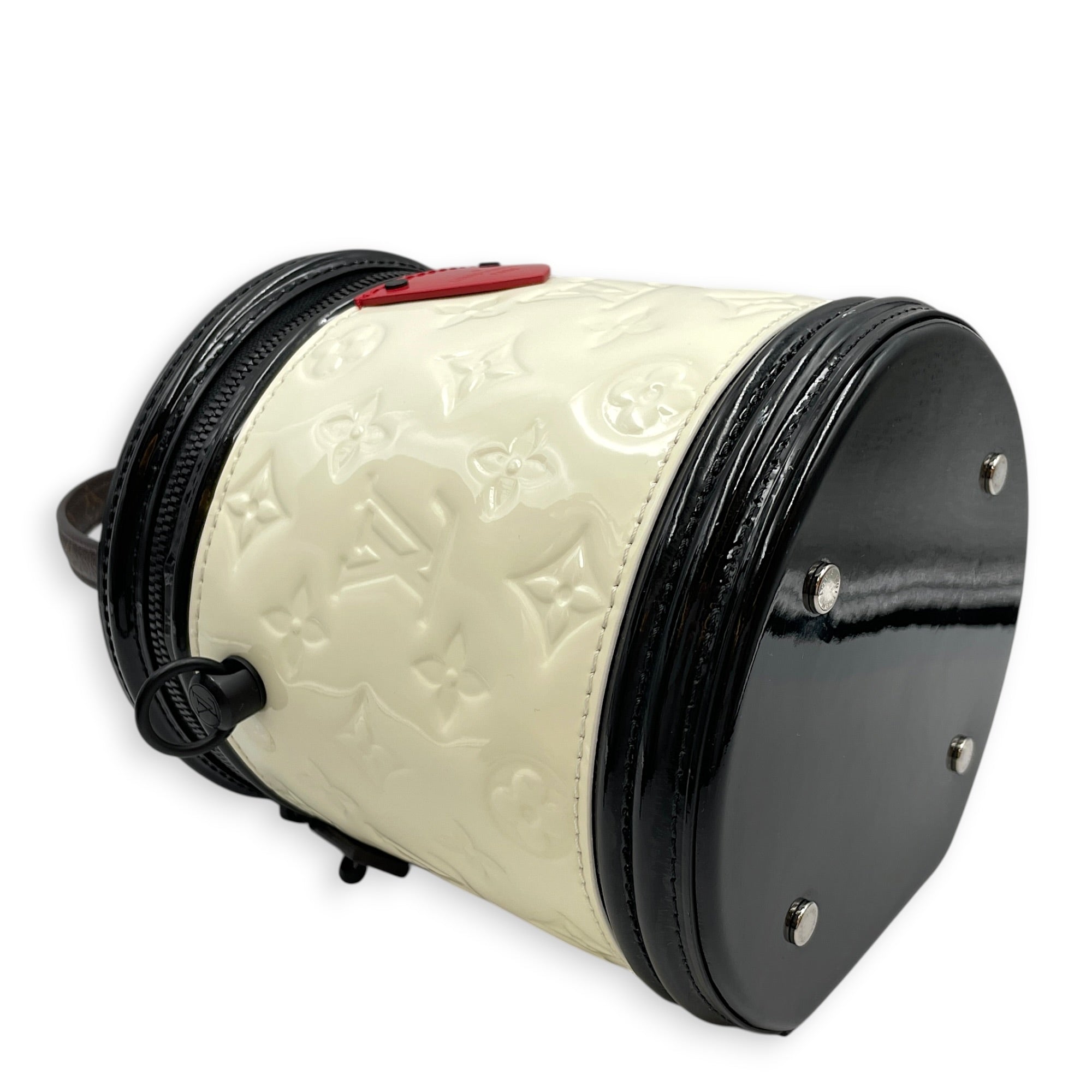 Cannes Black/White Top Handle Bag in Monogram Vernis Leather Matte Metal hardware CL2603-20524 8