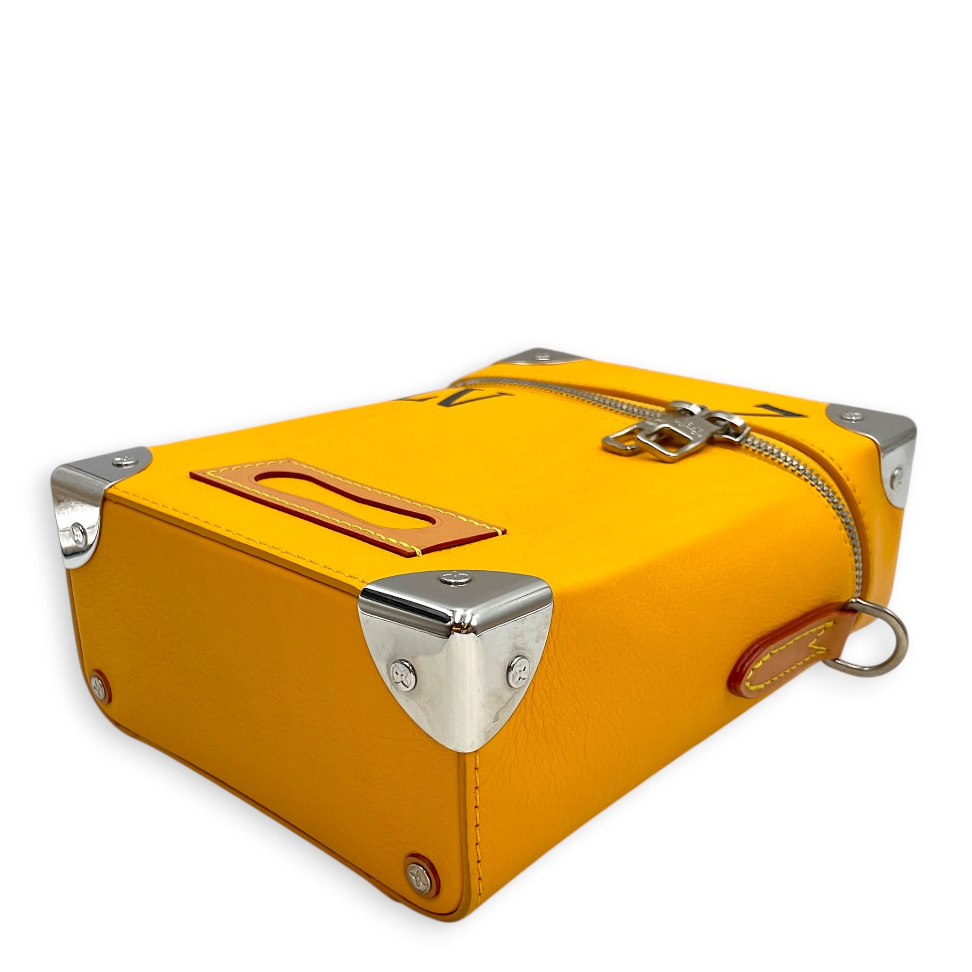 Vertical Box Trunk Saffron Yellow Shoulder Bag in Calfskin Silver hardware CL2603-20532 9