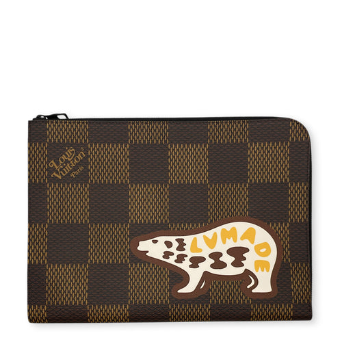 LV x Nigo Pochette Jour Damier Ebene Giant GM Brown Pouch in Canvas