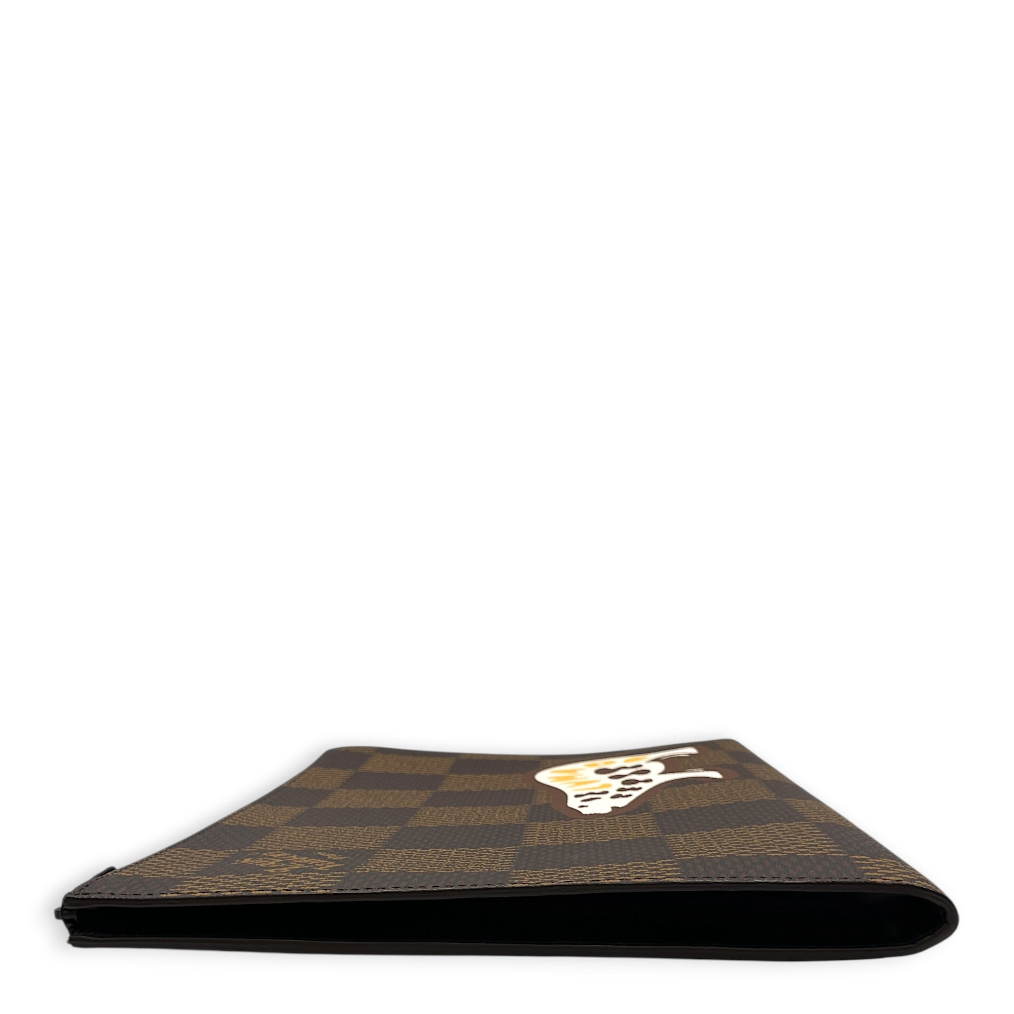 LV x Nigo Pochette Jour Damier Ebene Giant GM Brown Pouch in Canvas