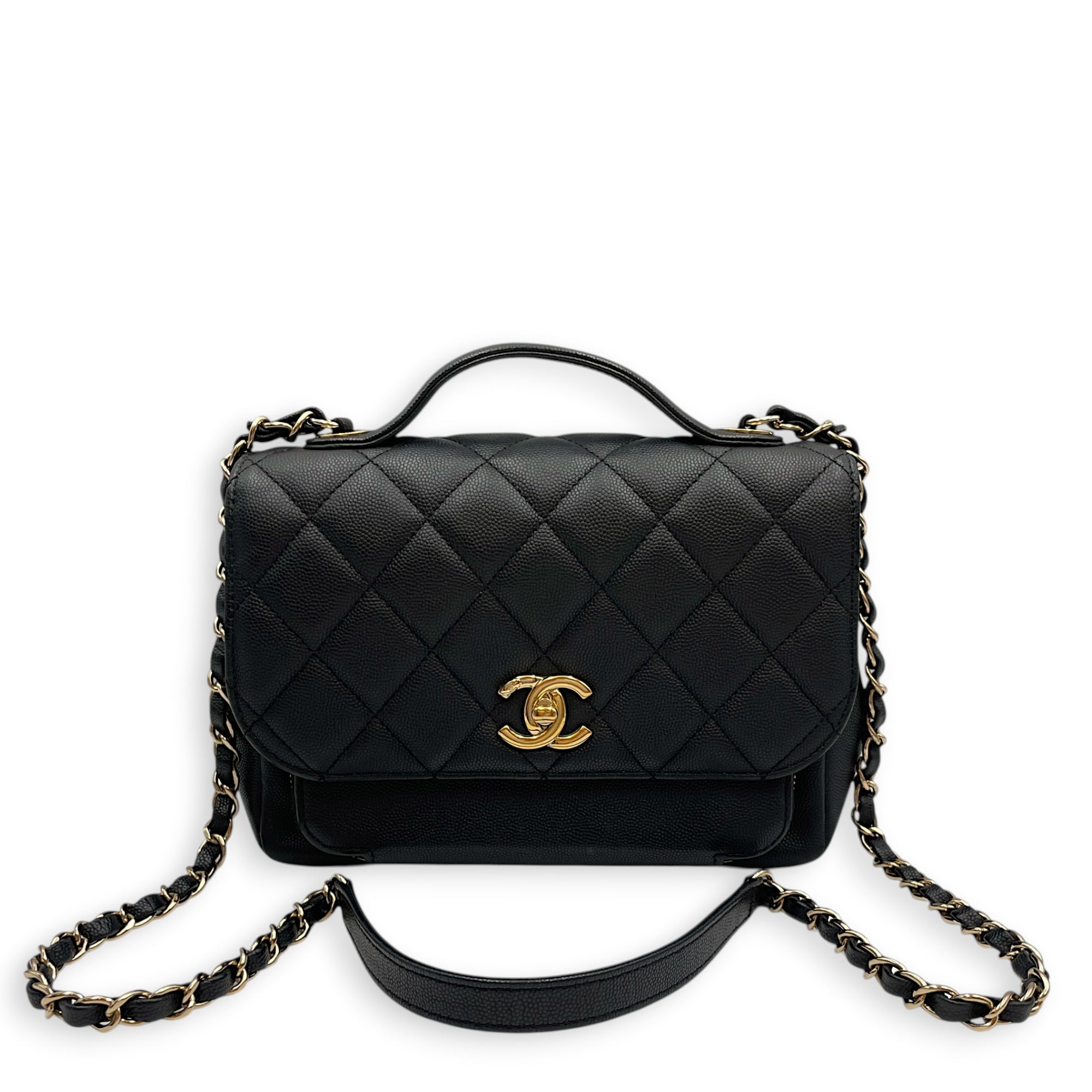 Business Affinity Small Black Shoulder Bag in Caviar Leather Gold hardware CL2603-20542 10