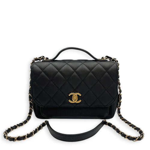 Business Affinity Small Black Shoulder Bag in Caviar Leather Gold hardware CL2603-20542 10