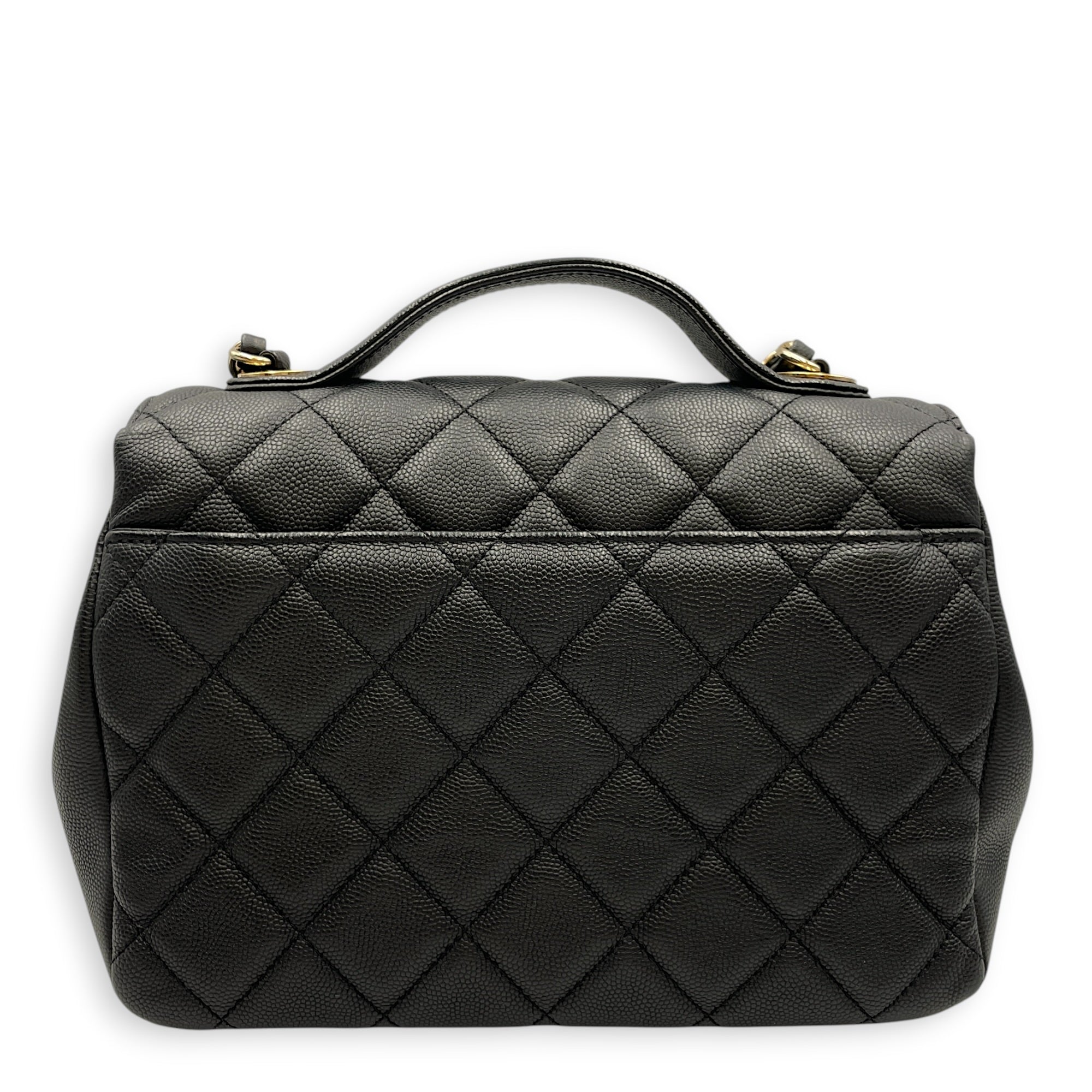Business Affinity 20 Black Shoulder Bag in Caviar Leather Guilloche hardware