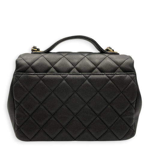 Business Affinity 20 Black Shoulder Bag in Caviar Leather Guilloche hardware