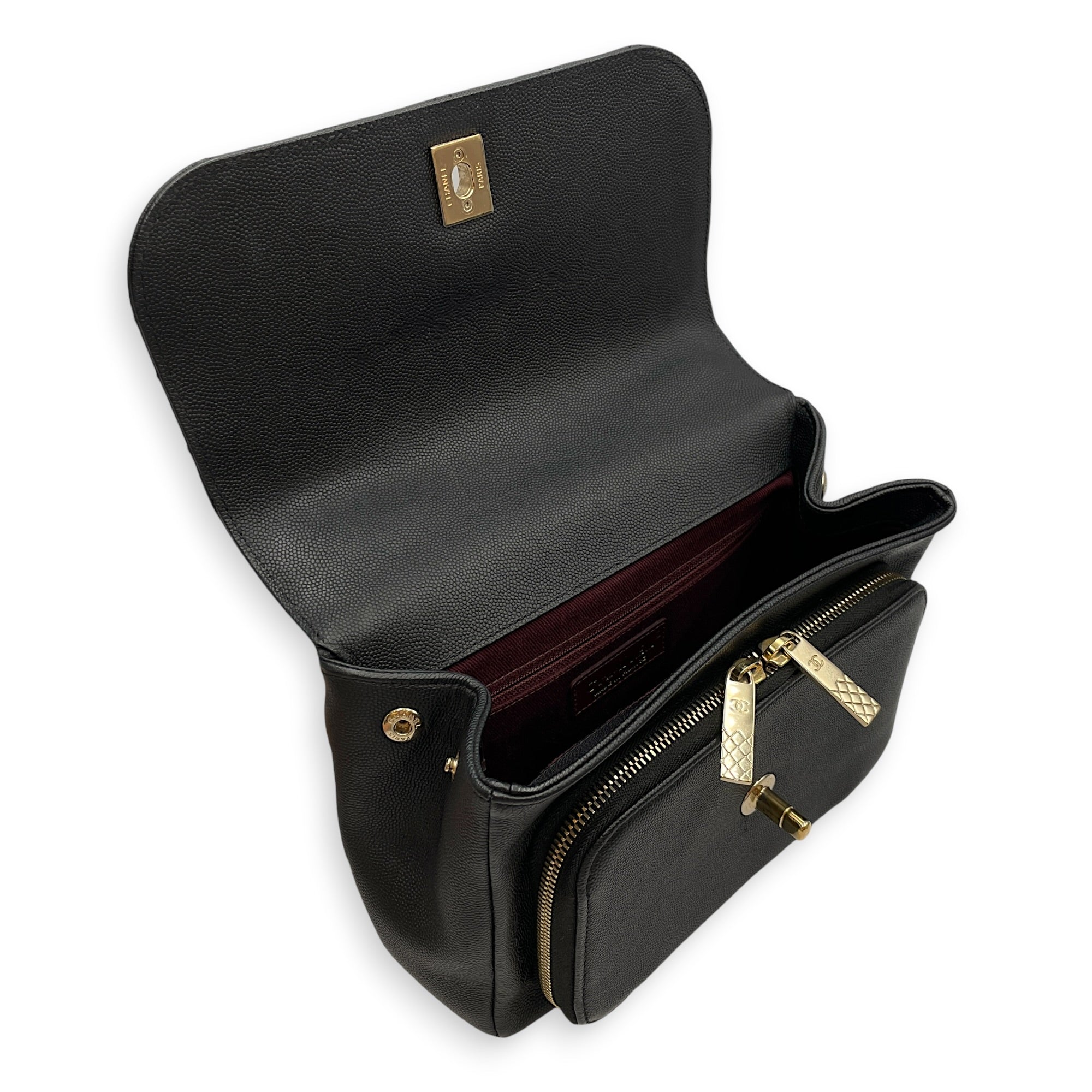 Business Affinity Small Black Shoulder Bag in Caviar Leather Gold hardware CL2603-20542 6