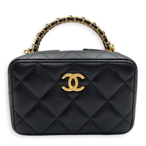 Quilted Chain Mini Black Top Handle Bag in Lambskin Gold hardware CL2603-20545 1