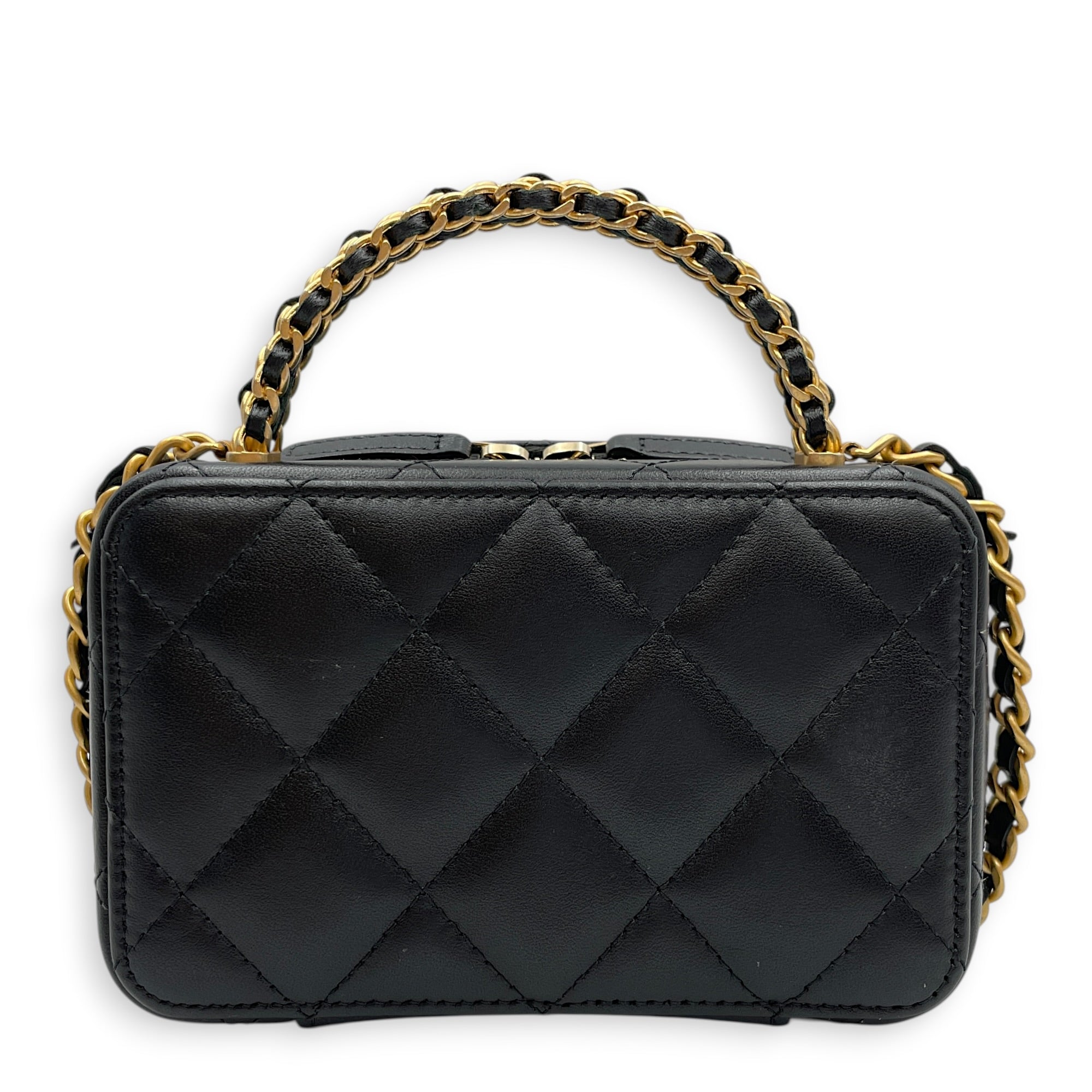 Quilted Chain Mini Black Top Handle Bag in Lambskin Gold hardware CL2603-20545 2