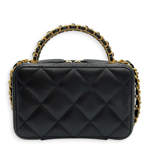 Quilted Chain Mini Black Top Handle Bag in Lambskin Gold hardware CL2603-20545 2