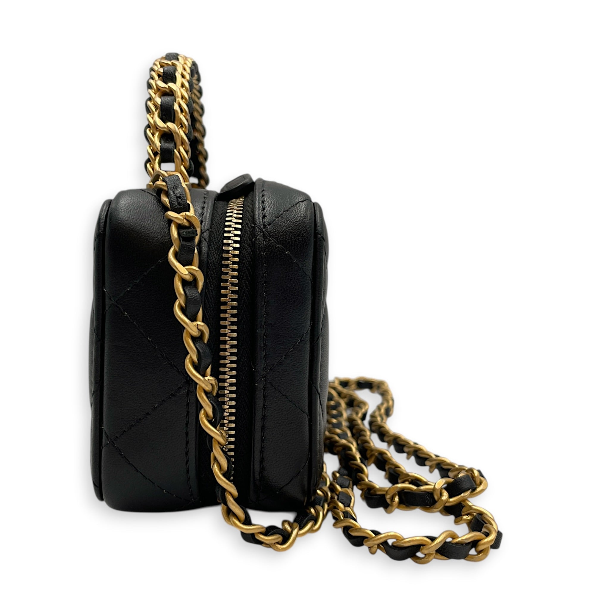 Quilted Chain Mini Black Top Handle Bag in Lambskin Gold hardware CL2603-20545 3