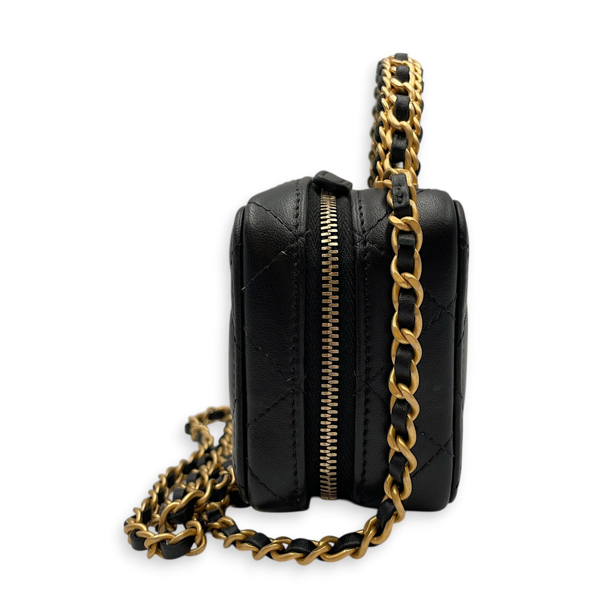 Quilted Chain Mini Black Top Handle Bag in Lambskin Gold hardware CL2603-20545 4