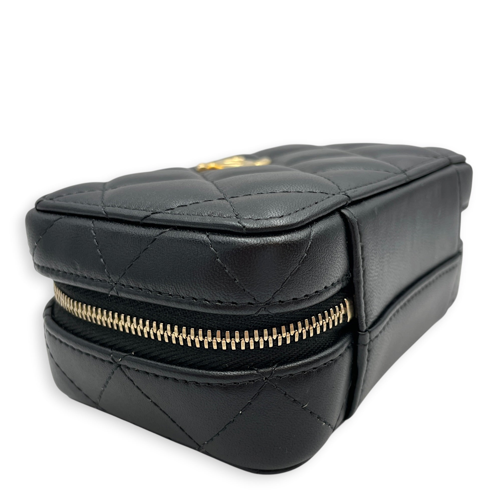 Quilted Chain Mini Black Top Handle Bag in Lambskin Gold hardware CL2603-20545 7