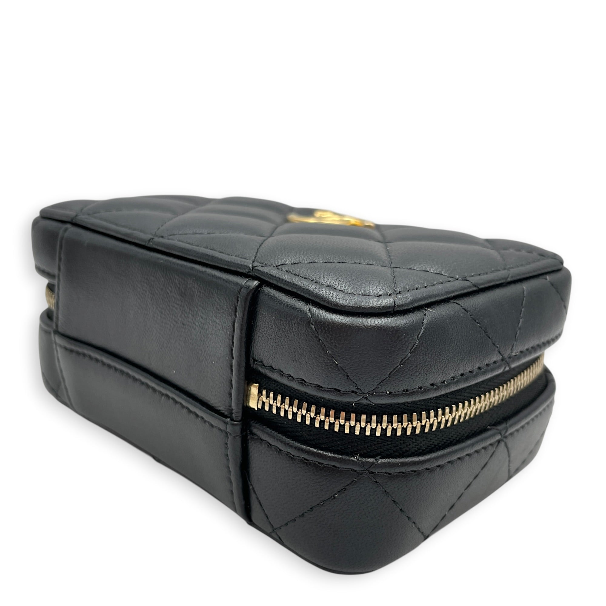 Quilted Chain Mini Black Top Handle Bag in Lambskin Gold hardware CL2603-20545 8