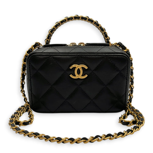Quilted Chain Mini Black Top Handle Bag in Lambskin Gold hardware CL2603-20545 9