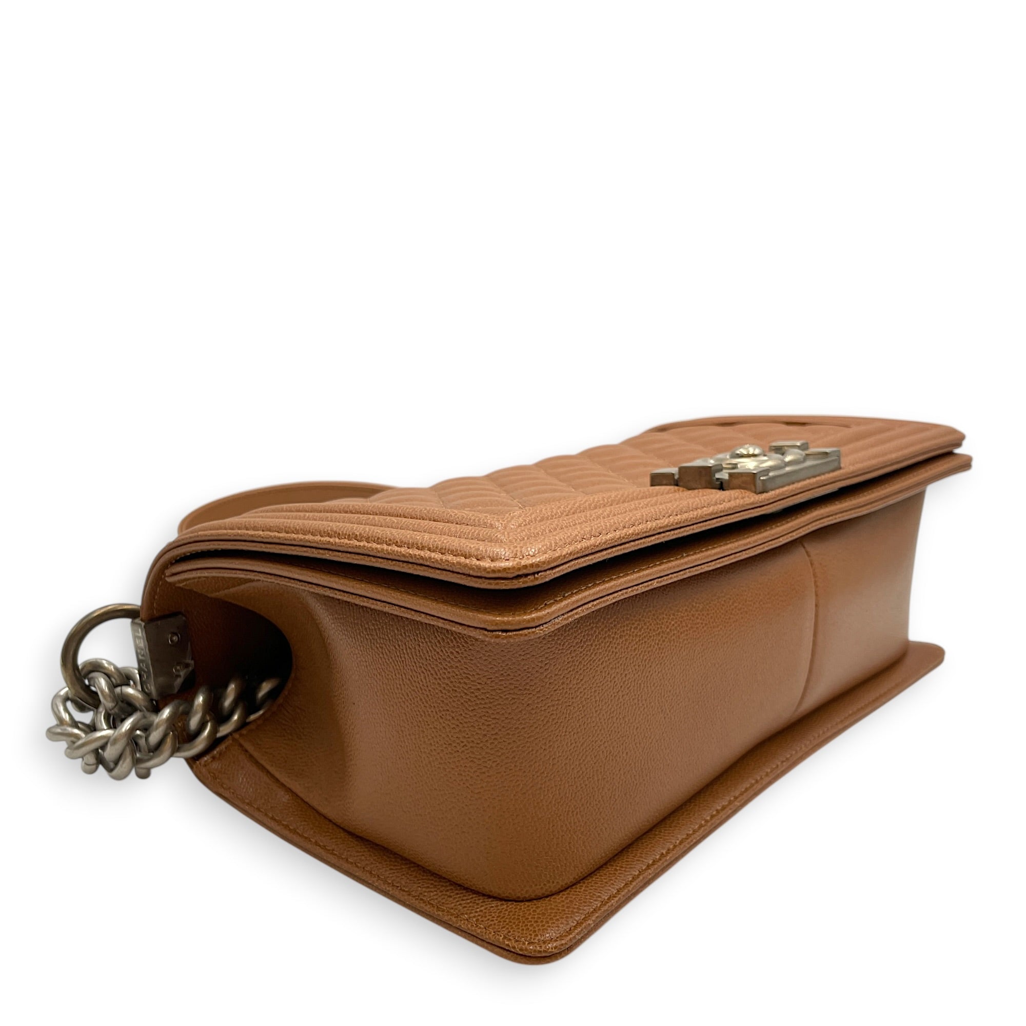 Le Boy Medium Brown Shoulder Bag in Caviar Leather Silver hardware CL2603-20551 8