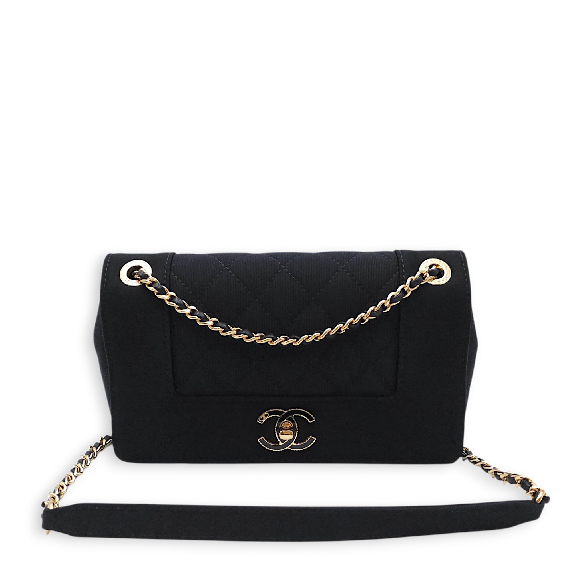 Mademoiselle Flap Black Shoulder Bag in Canvas Gold hardware CL2603-20552 15