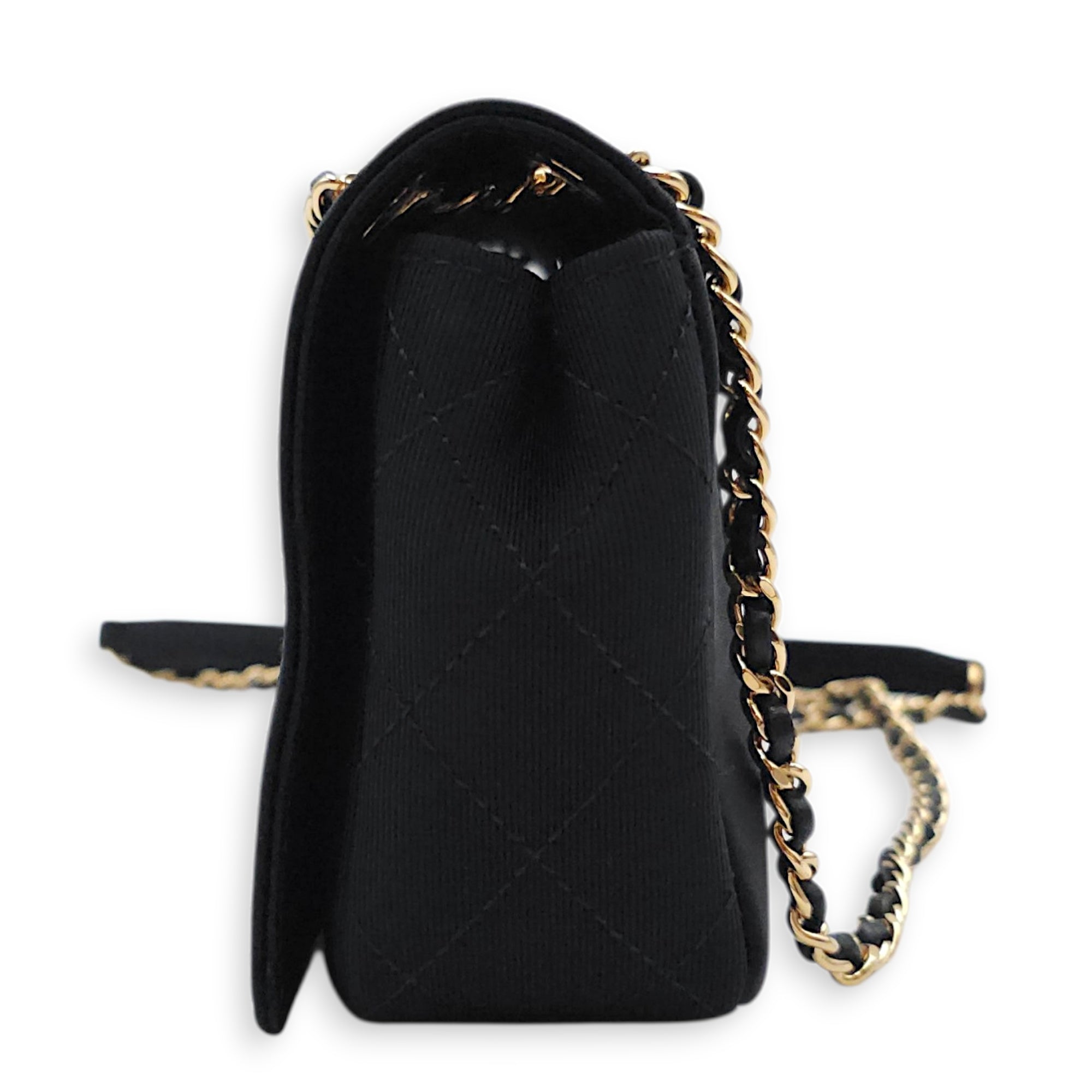 Mademoiselle Flap Black Shoulder Bag in Canvas Gold hardware CL2603-20552 4