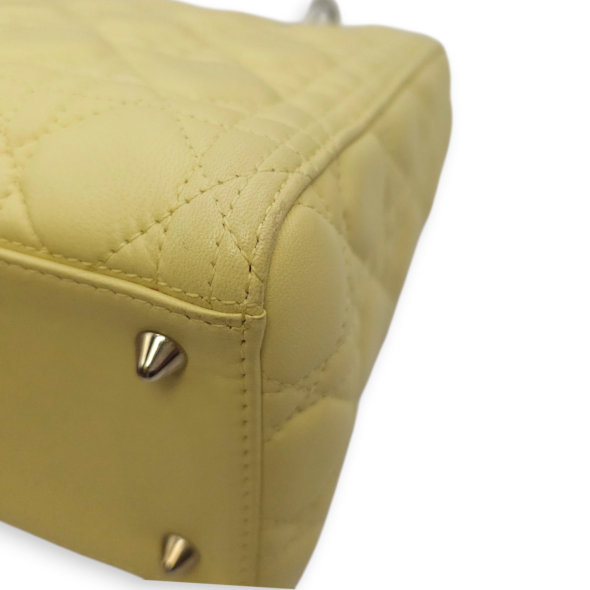 Lady Dior Medium Yellow Top Handle Bag in Lambskin Silver hardware CL2603-20557 12