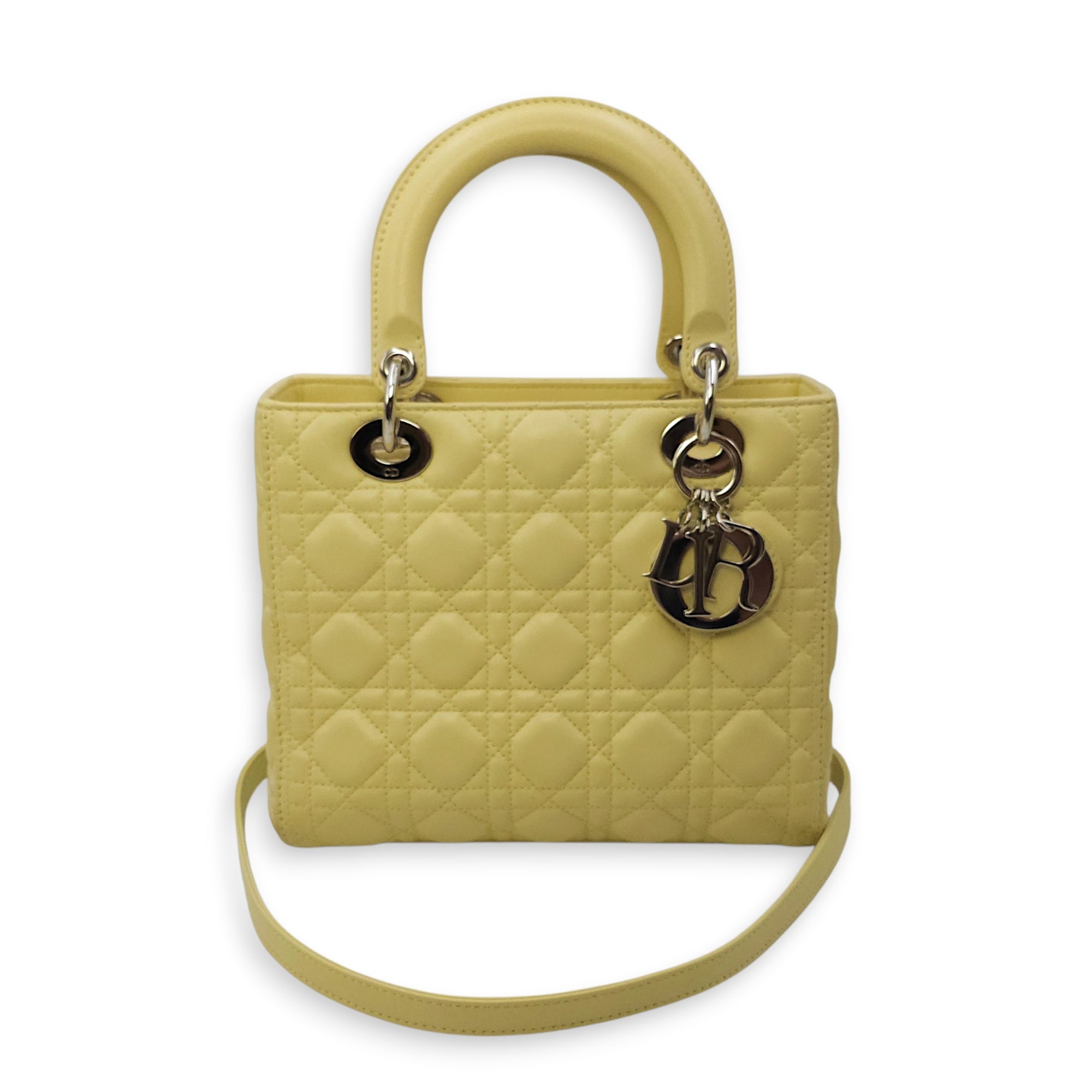 Lady Dior Medium Yellow Top Handle Bag in Lambskin Silver hardware CL2603-20557 15