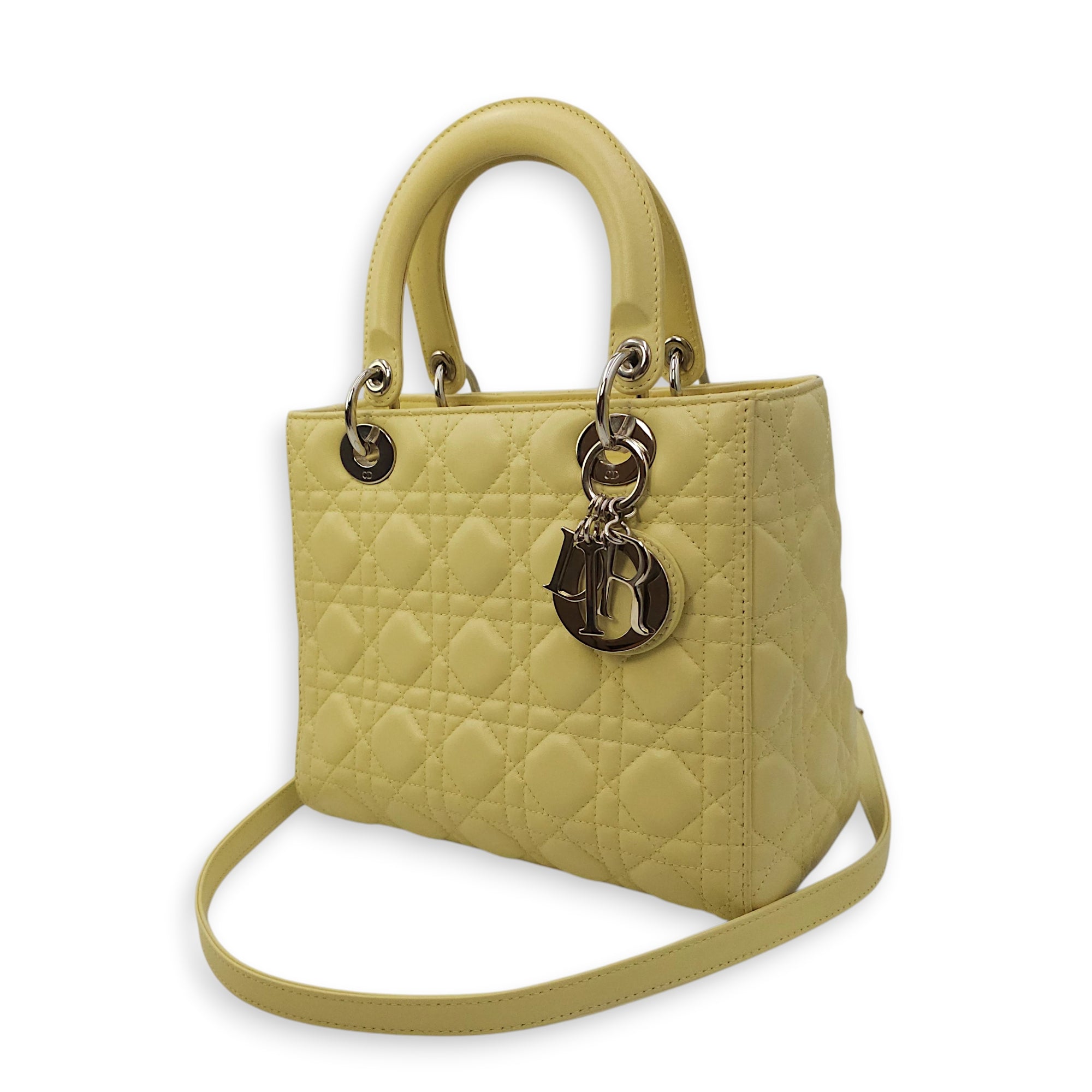 Lady Dior Medium Yellow Top Handle Bag in Lambskin Silver hardware CL2603-20557 17