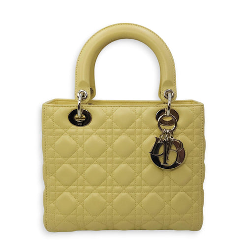 Lady Dior Medium Yellow Top Handle Bag in Lambskin Silver hardware CL2603-20557 1