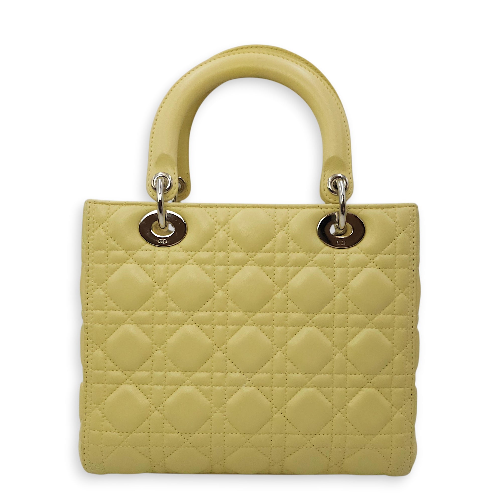 Lady Dior Medium Yellow Top Handle Bag in Lambskin Silver hardware CL2603-20557 2