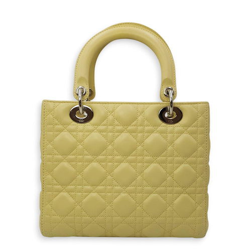 Lady Dior Medium Yellow Top Handle Bag in Lambskin Silver hardware CL2603-20557 2