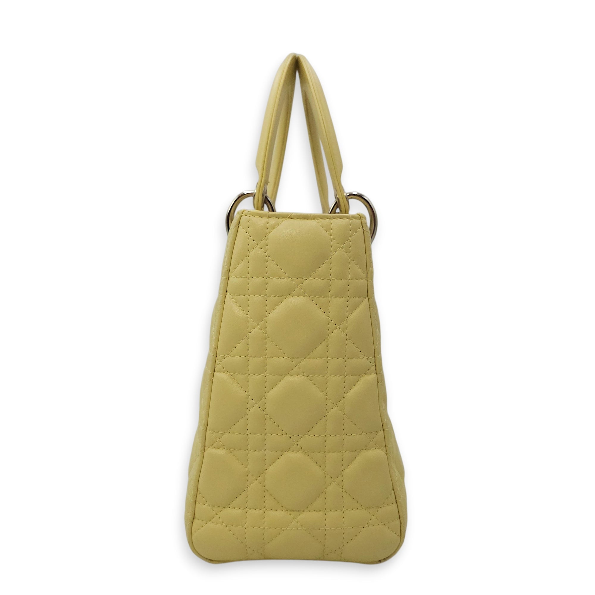 Lady Dior Medium Yellow Top Handle Bag in Lambskin Silver hardware CL2603-20557 3