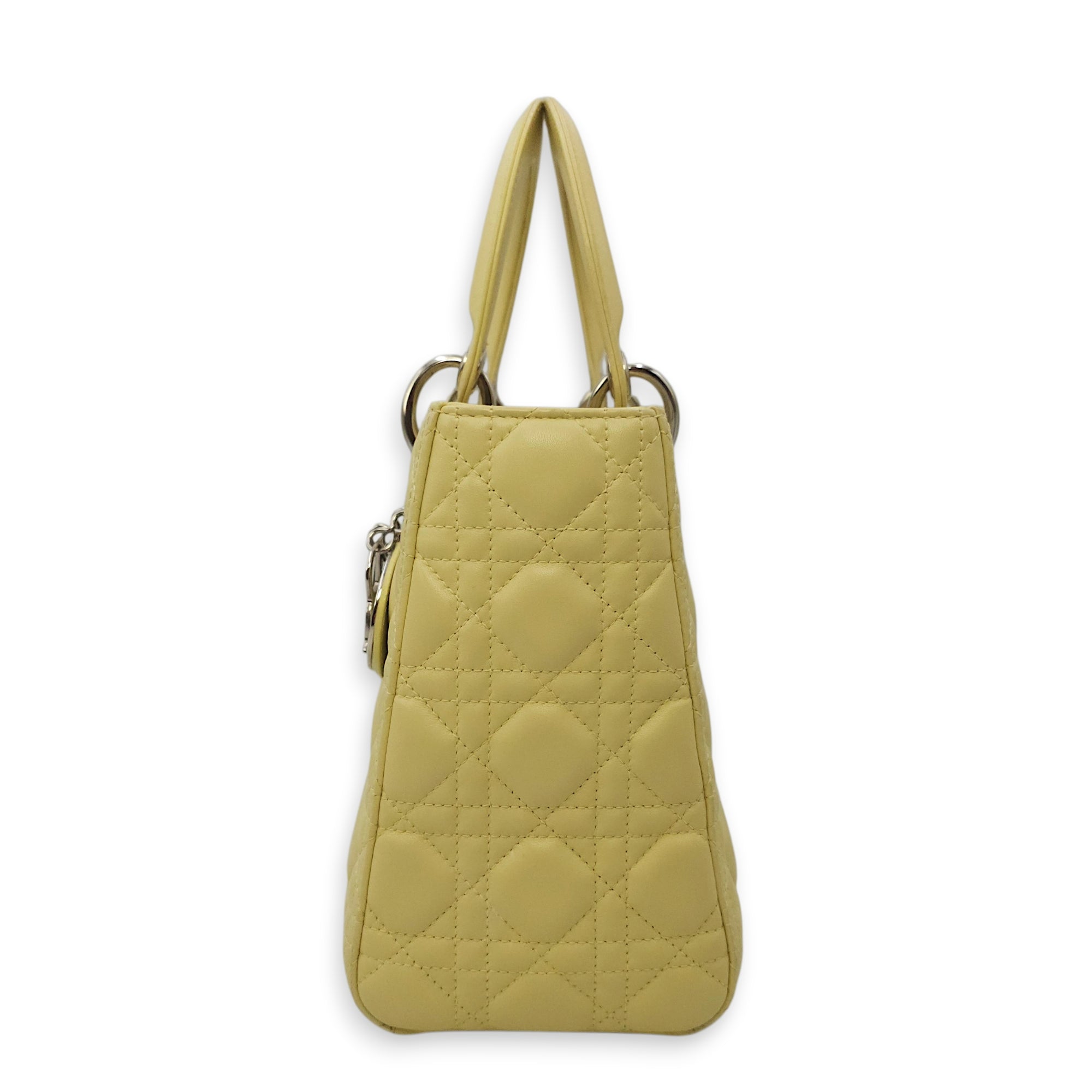 Lady Dior Medium Yellow Top Handle Bag in Lambskin Silver hardware CL2603-20557 4