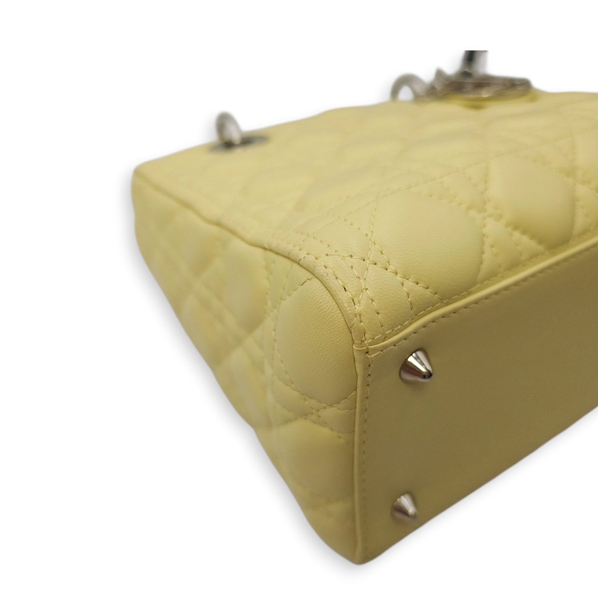 Lady Dior Medium Yellow Top Handle Bag in Lambskin Silver hardware CL2603-20557 6