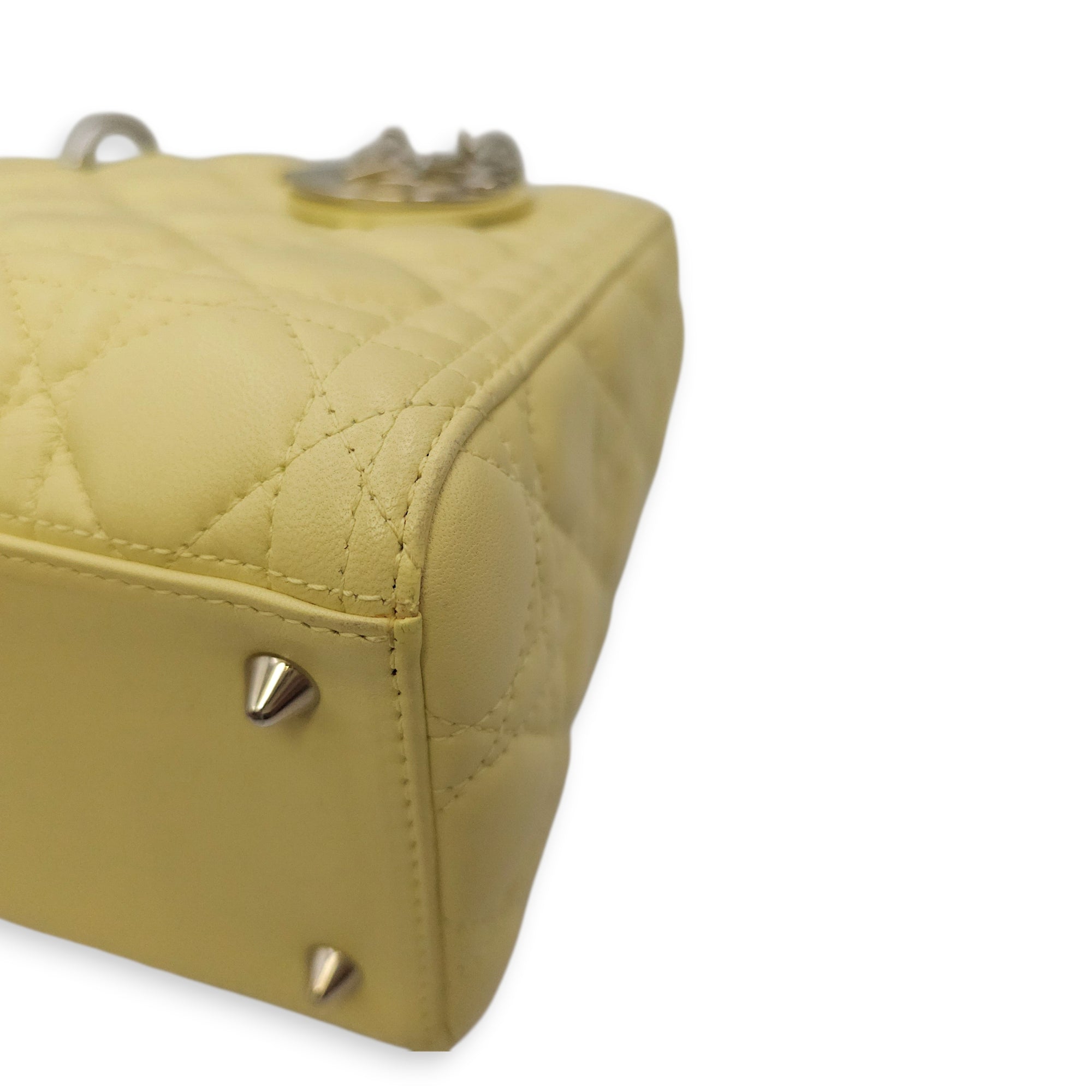 Lady Dior Medium Yellow Top Handle Bag in Lambskin Silver hardware CL2603-20557 7