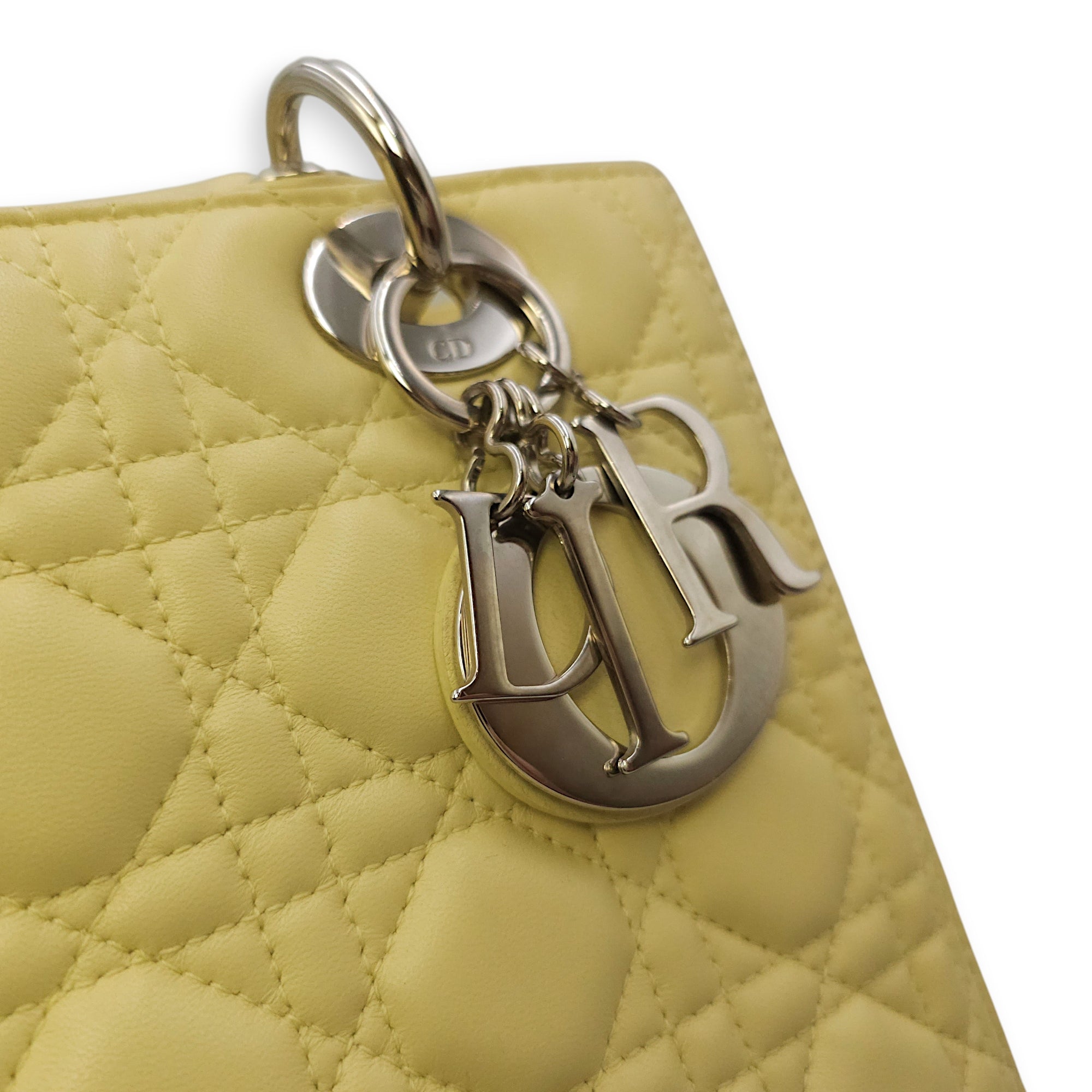 Lady Dior Medium Yellow Top Handle Bag in Lambskin Silver hardware CL2603-20557 9