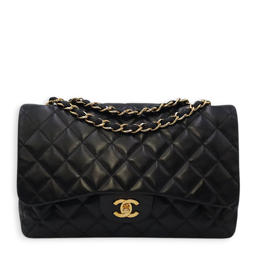 Classic Jumbo Flap 30 Black Shoulder Bag in Lambskin Gold hardware