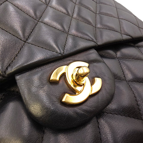 Classic Jumbo Flap 30 Black Shoulder Bag in Lambskin Gold hardware