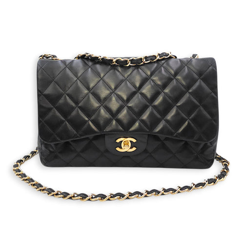 Classic Jumbo Flap 30 Black Shoulder Bag in Lambskin Gold hardware