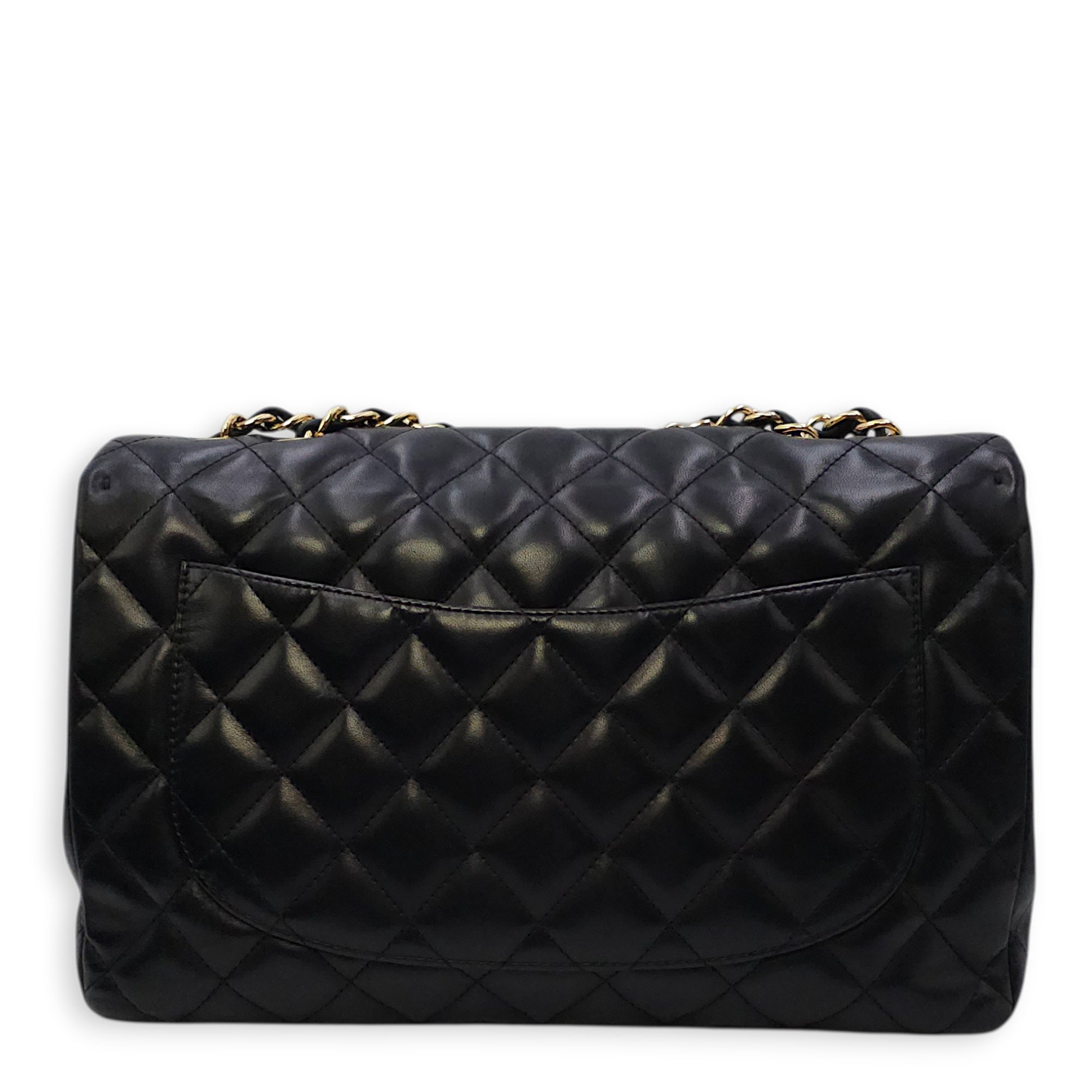 Classic Jumbo Flap 30 Black Shoulder Bag in Lambskin Gold hardware
