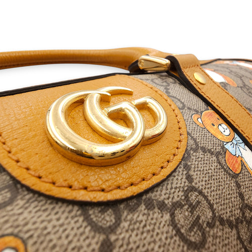 Gucci x Kai GG Supreme Monogram Ophidia Brown Boston Bag in Canvas Gold hardware