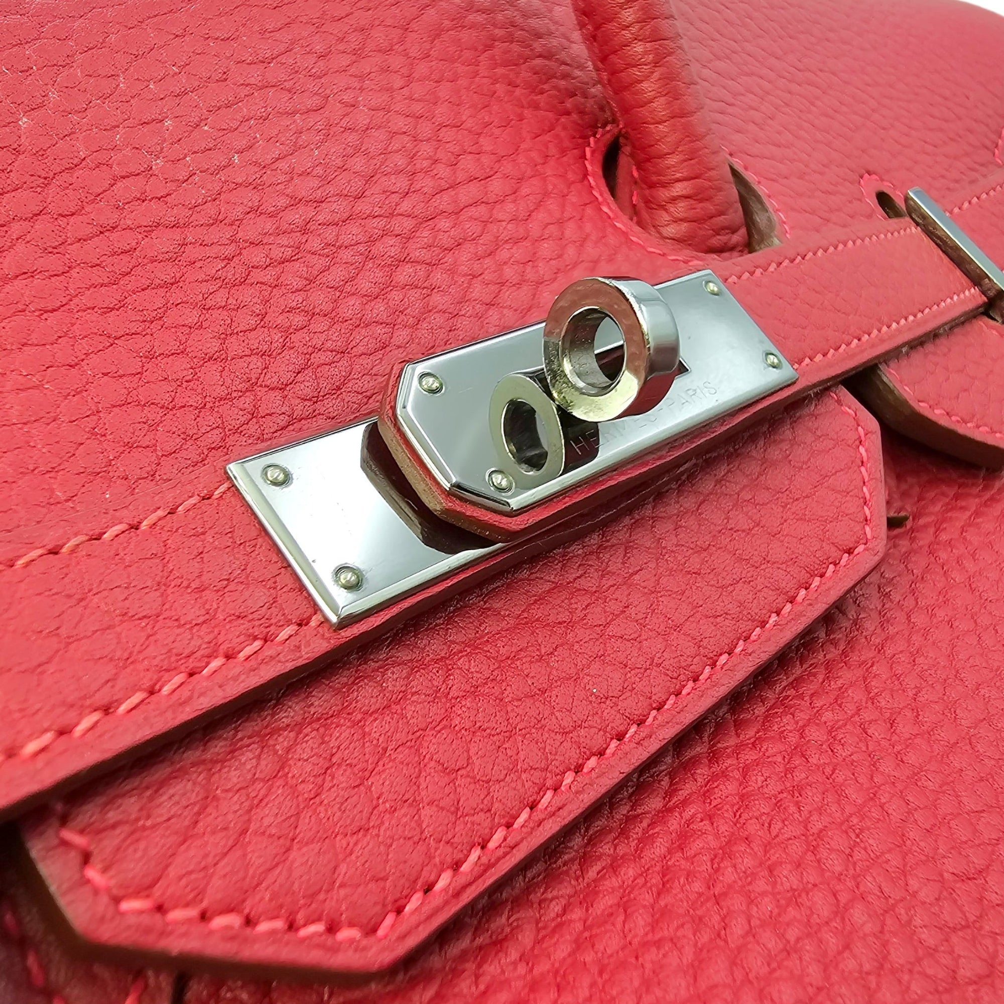 Birkin 35 Rouge vif in Fjord Ruthenium hardware CL2603-20565 10