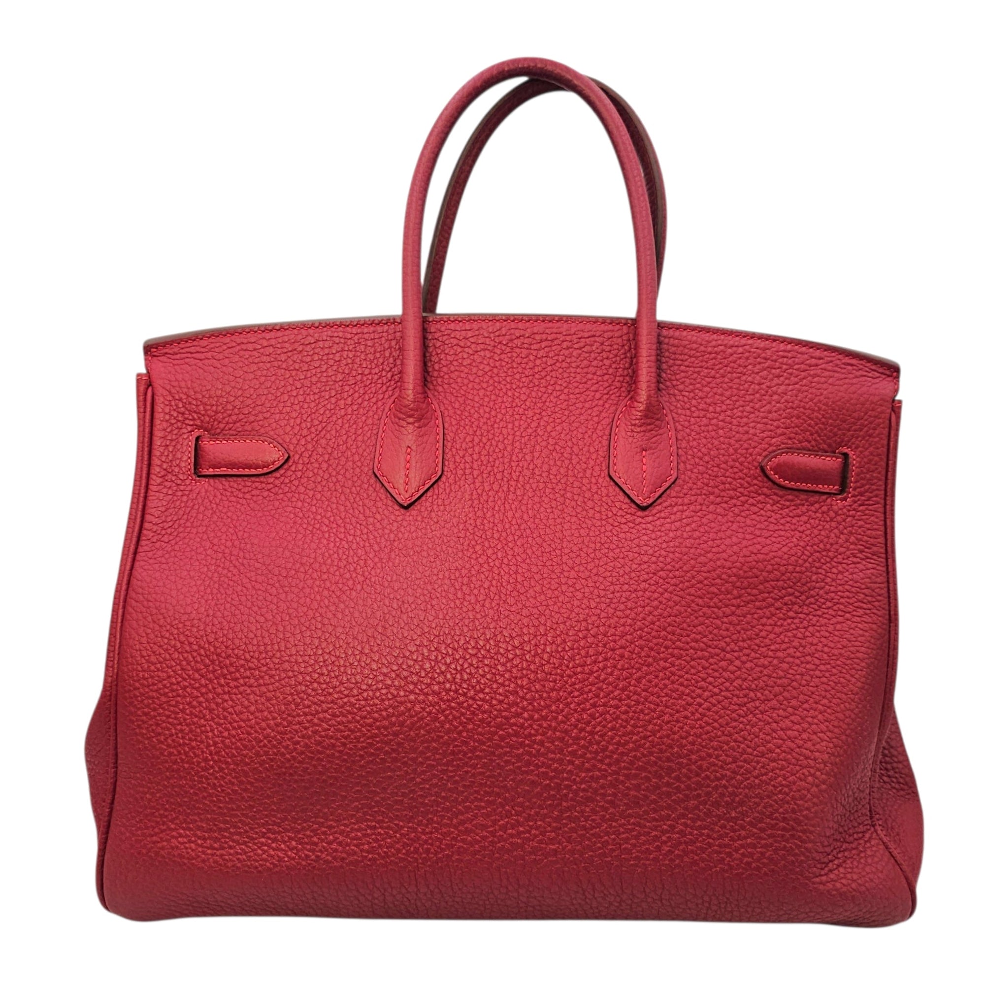 Birkin 35 Rouge vif in Fjord Ruthenium hardware CL2603-20565 2