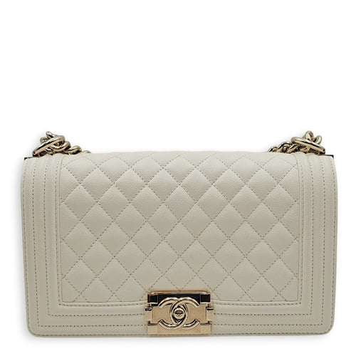 Le Boy Medium White Shoulder Bag in Caviar Leather Silver hardware CL2604-20586 1