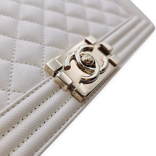 Le Boy Medium White Shoulder Bag in Caviar Leather Silver hardware CL2604-20586 13