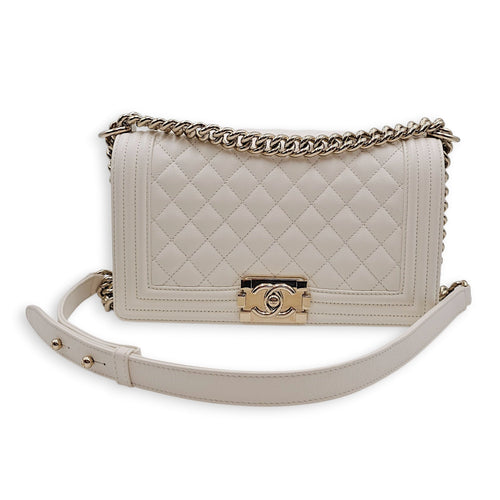Le Boy Medium White Shoulder Bag in Caviar Leather Silver hardware CL2604-20586 14