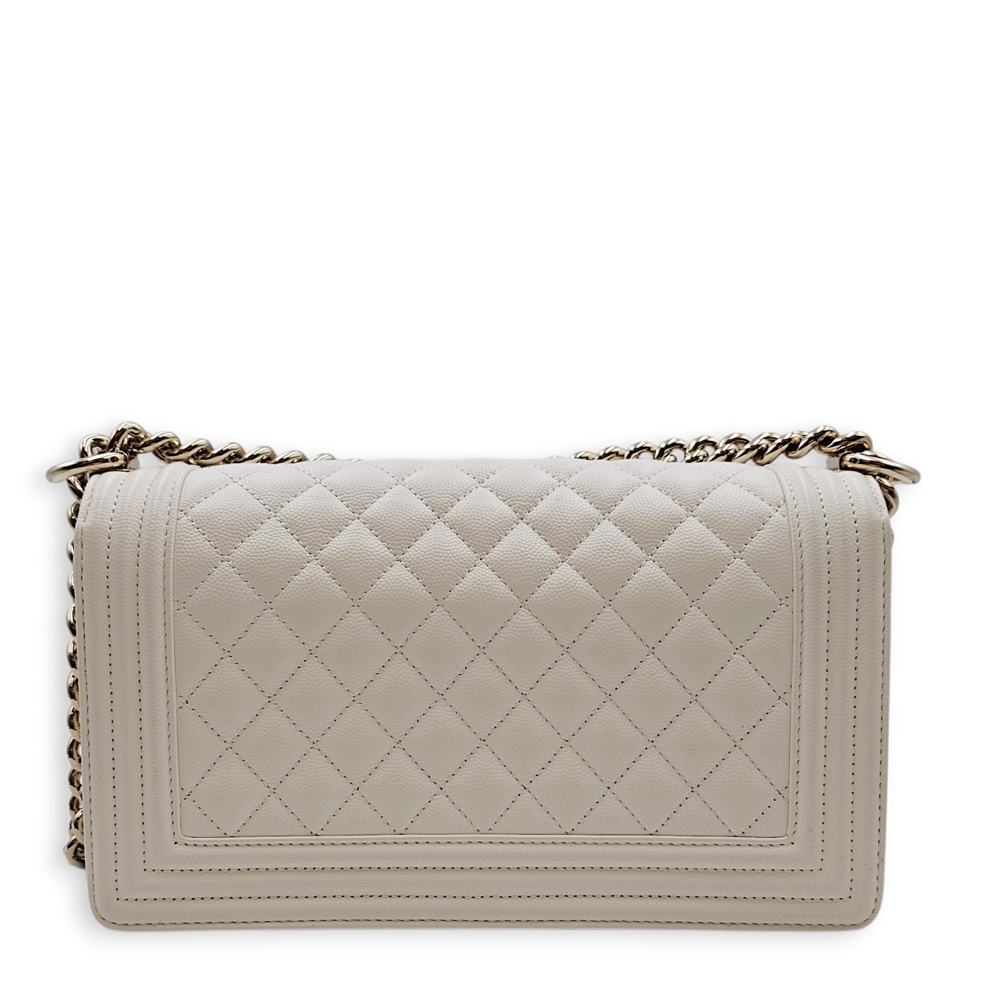 Le Boy Medium White Shoulder Bag in Caviar Leather Silver hardware CL2604-20586 2